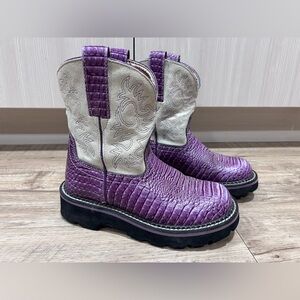 Ariat leather western cowgirl country stampede Purple snakeskin Cream Boots